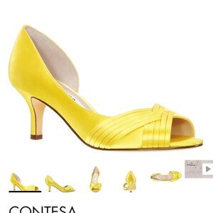 Nina 6.5W satin Yellow Peep-Toe Heels